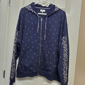 Lucky Brand Hoodie. Unique. Navy and Tan Flowers. Adorable. Very Soft. Size XL.